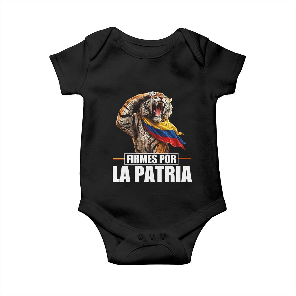 Firmes Por La Patria Colombian Pride Baby Onesie Roaring Saluting Tiger Patriotic Colombia Heritage Flag TS02 Black Print Your Wear