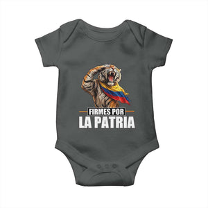Firmes Por La Patria Colombian Pride Baby Onesie Roaring Saluting Tiger Patriotic Colombia Heritage Flag