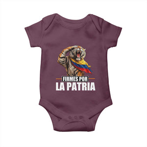 Firmes Por La Patria Colombian Pride Baby Onesie Roaring Saluting Tiger Patriotic Colombia Heritage Flag