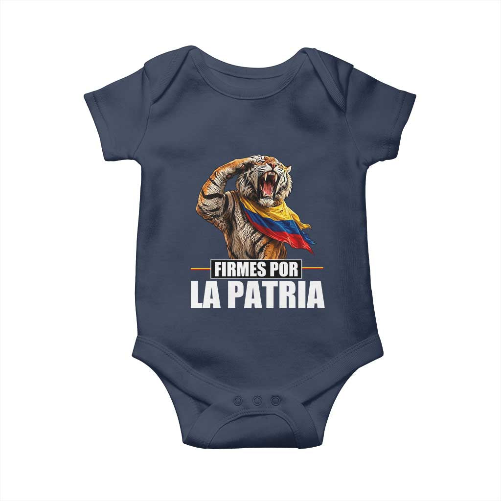 Firmes Por La Patria Colombian Pride Baby Onesie Roaring Saluting Tiger Patriotic Colombia Heritage Flag