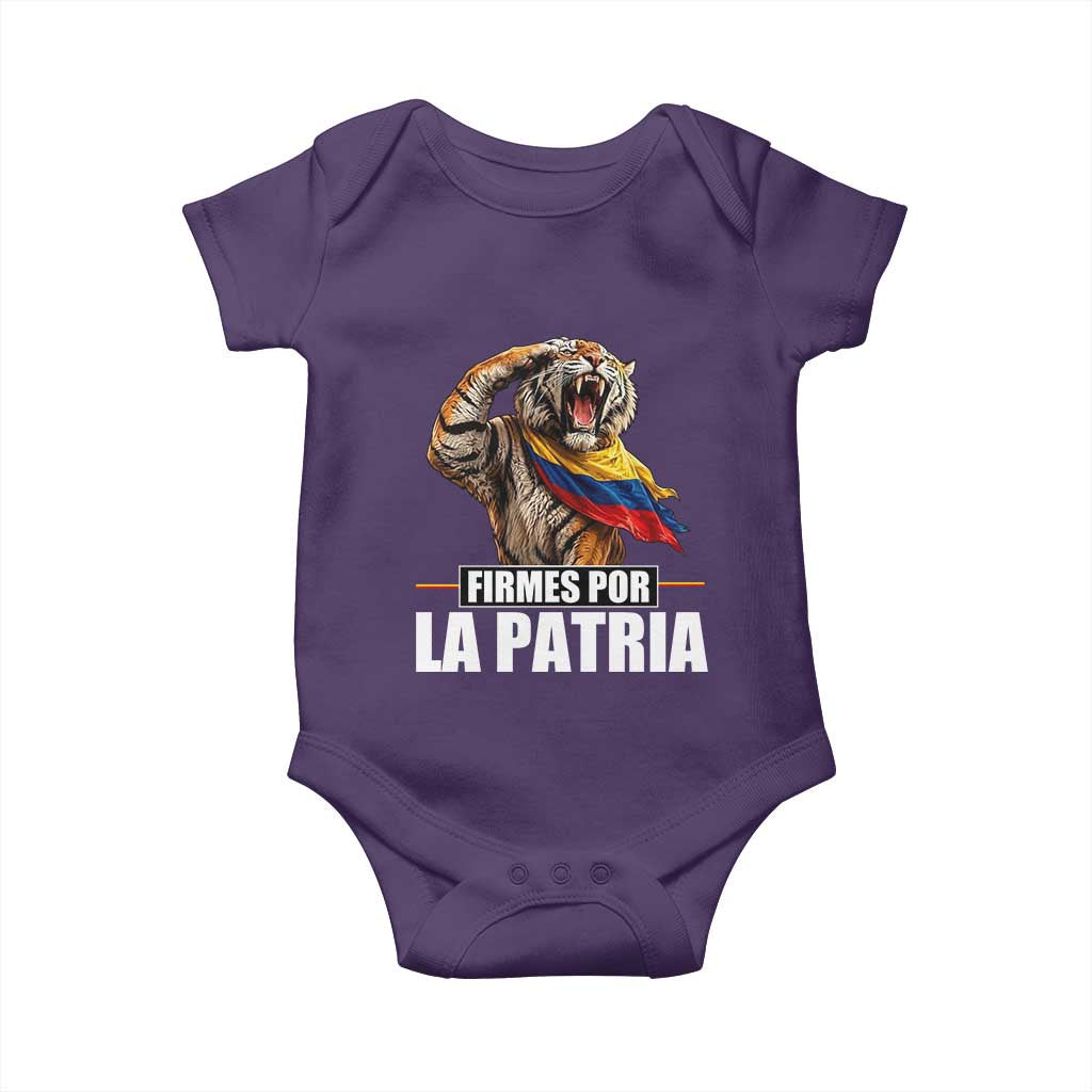 Firmes Por La Patria Colombian Pride Baby Onesie Roaring Saluting Tiger Patriotic Colombia Heritage Flag
