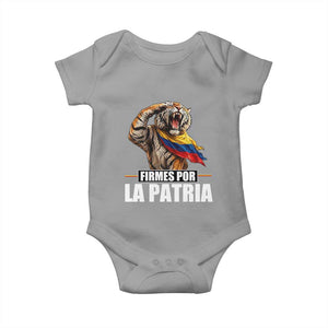 Firmes Por La Patria Colombian Pride Baby Onesie Roaring Saluting Tiger Patriotic Colombia Heritage Flag
