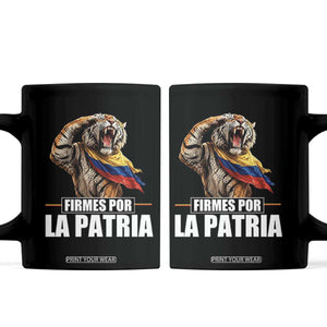 Firmes Por La Patria Colombian Pride Coffee Mug Roaring Saluting Tiger Patriotic Colombia Heritage Flag