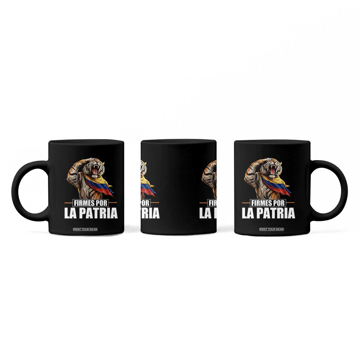 Firmes Por La Patria Colombian Pride Coffee Mug Roaring Saluting Tiger Patriotic Colombia Heritage Flag