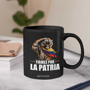 Firmes Por La Patria Colombian Pride Coffee Mug Roaring Saluting Tiger Patriotic Colombia Heritage Flag
