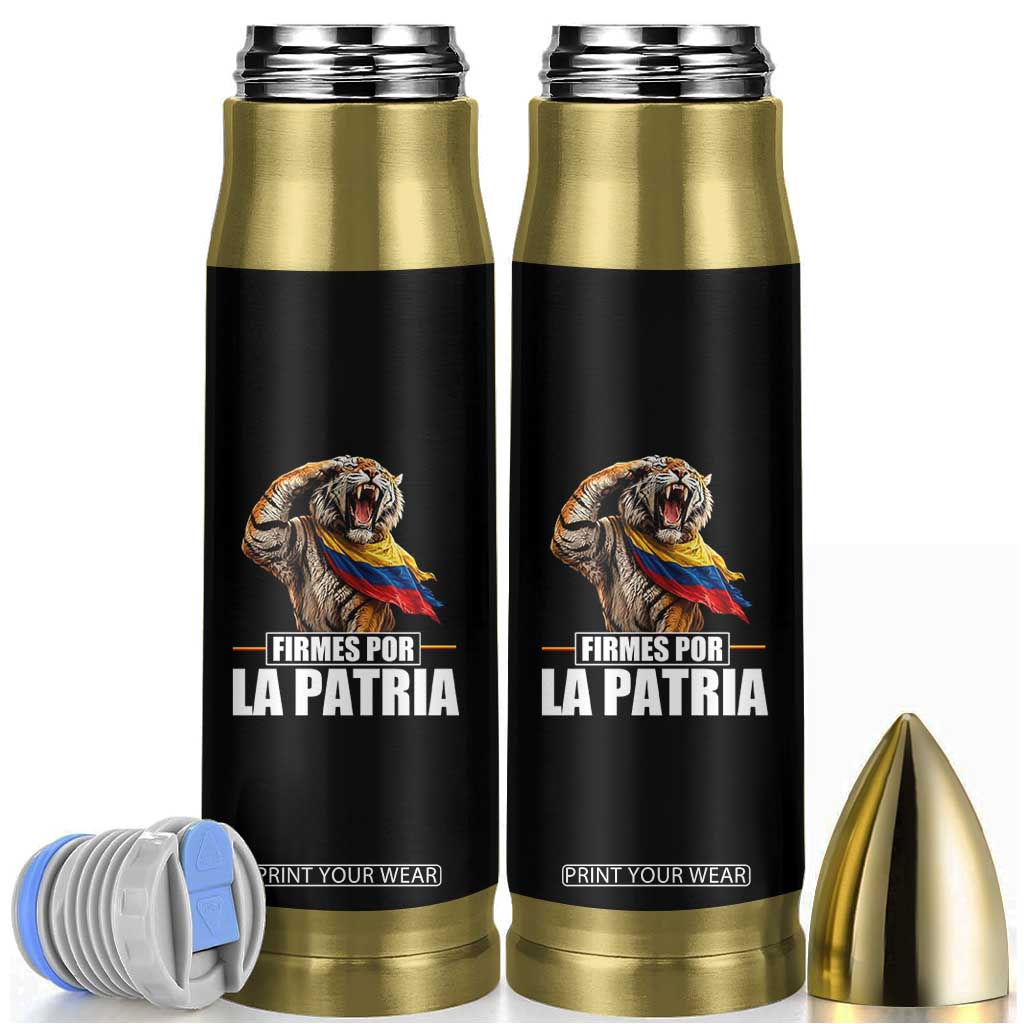 Firmes Por La Patria Colombian Pride Bullet Tumbler Roaring Saluting Tiger Patriotic Colombia Heritage Flag