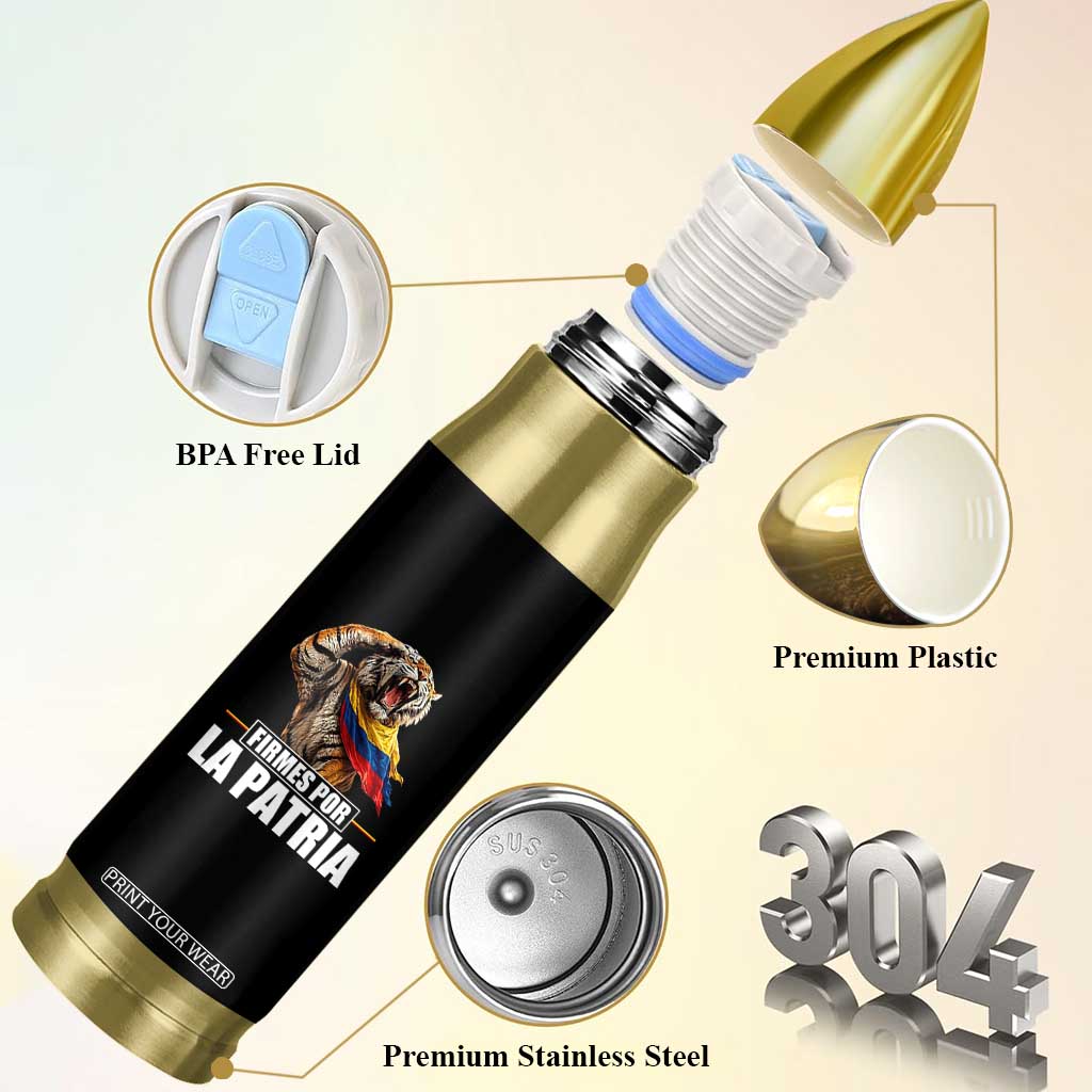 Firmes Por La Patria Colombian Pride Bullet Tumbler Roaring Saluting Tiger Patriotic Colombia Heritage Flag