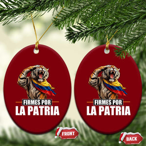 Firmes Por La Patria Colombian Pride Ceramic Ornament Roaring Saluting Tiger Patriotic Colombia Heritage Flag