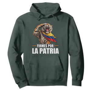 Firmes Por La Patria Colombian Pride Hoodie Roaring Saluting Tiger Patriotic Colombia Heritage Flag