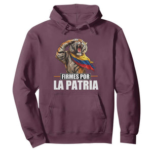 Firmes Por La Patria Colombian Pride Hoodie Roaring Saluting Tiger Patriotic Colombia Heritage Flag