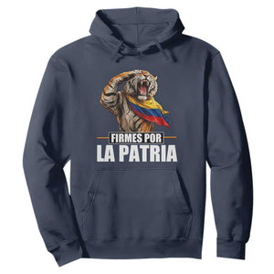 Firmes Por La Patria Colombian Pride Hoodie Roaring Saluting Tiger Patriotic Colombia Heritage Flag