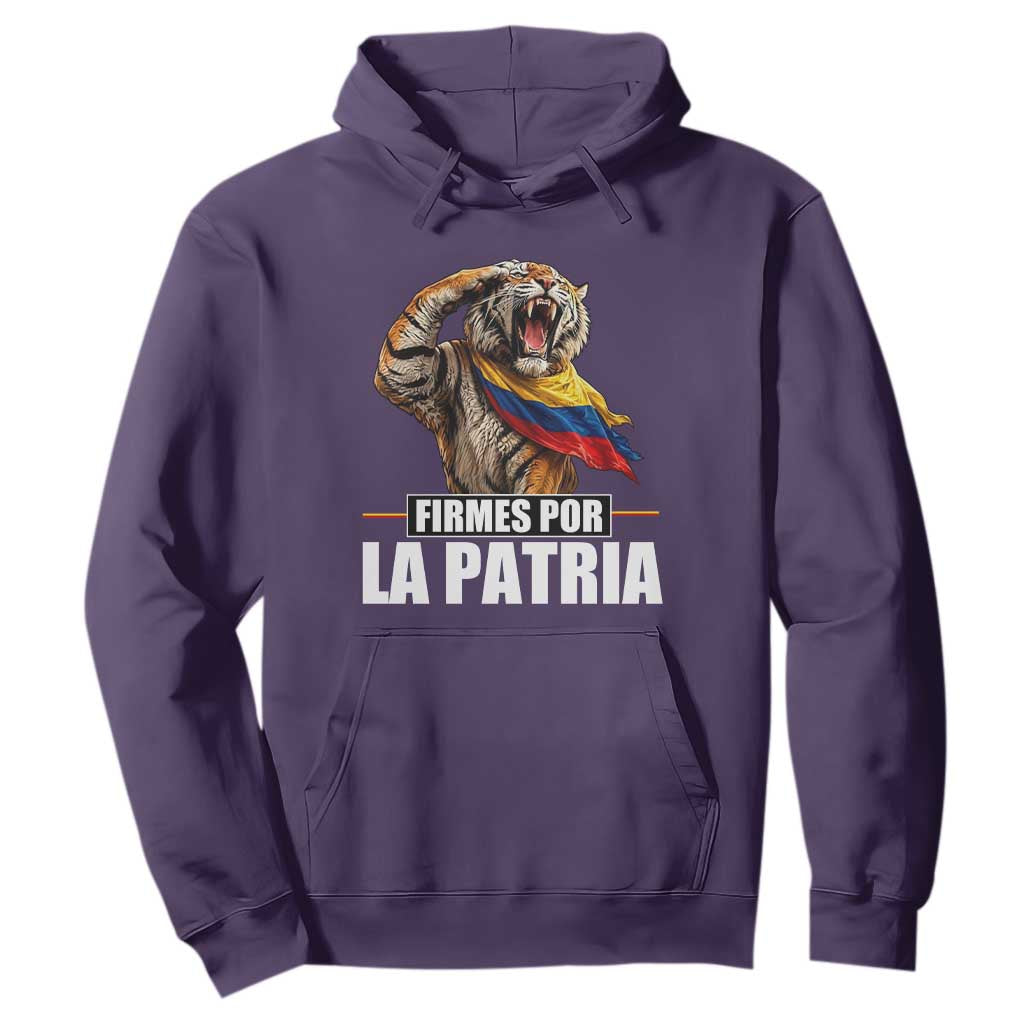 Firmes Por La Patria Colombian Pride Hoodie Roaring Saluting Tiger Patriotic Colombia Heritage Flag
