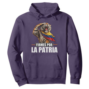 Firmes Por La Patria Colombian Pride Hoodie Roaring Saluting Tiger Patriotic Colombia Heritage Flag