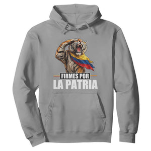 Firmes Por La Patria Colombian Pride Hoodie Roaring Saluting Tiger Patriotic Colombia Heritage Flag
