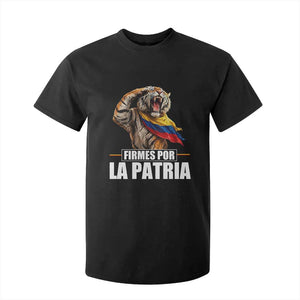 Firmes Por La Patria Colombian Pride T Shirt For Kid Roaring Saluting Tiger Patriotic Colombia Heritage Flag