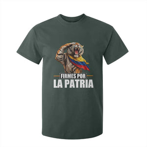 Firmes Por La Patria Colombian Pride T Shirt For Kid Roaring Saluting Tiger Patriotic Colombia Heritage Flag