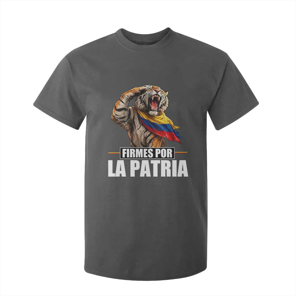 Firmes Por La Patria Colombian Pride T Shirt For Kid Roaring Saluting Tiger Patriotic Colombia Heritage Flag