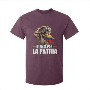 Firmes Por La Patria Colombian Pride T Shirt For Kid Roaring Saluting Tiger Patriotic Colombia Heritage Flag