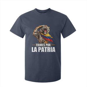 Firmes Por La Patria Colombian Pride T Shirt For Kid Roaring Saluting Tiger Patriotic Colombia Heritage Flag
