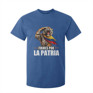 Firmes Por La Patria Colombian Pride T Shirt For Kid Roaring Saluting Tiger Patriotic Colombia Heritage Flag