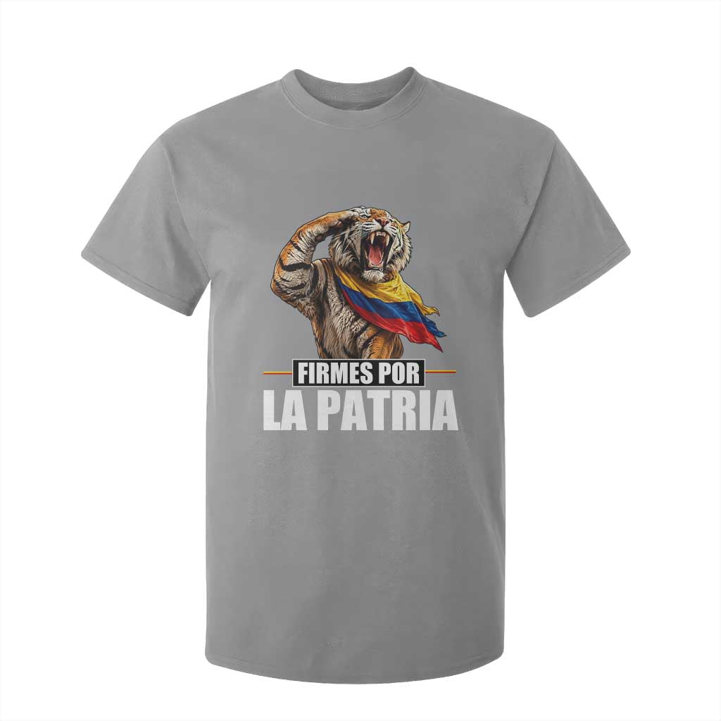 Firmes Por La Patria Colombian Pride T Shirt For Kid Roaring Saluting Tiger Patriotic Colombia Heritage Flag