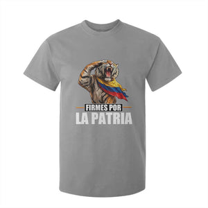 Firmes Por La Patria Colombian Pride T Shirt For Kid Roaring Saluting Tiger Patriotic Colombia Heritage Flag