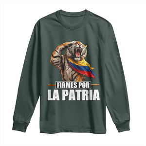 Firmes Por La Patria Colombian Pride Long Sleeve Shirt Roaring Saluting Tiger Patriotic Colombia Heritage Flag
