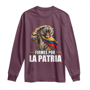 Firmes Por La Patria Colombian Pride Long Sleeve Shirt Roaring Saluting Tiger Patriotic Colombia Heritage Flag