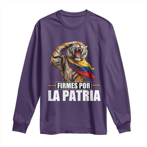 Firmes Por La Patria Colombian Pride Long Sleeve Shirt Roaring Saluting Tiger Patriotic Colombia Heritage Flag