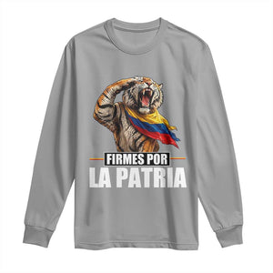 Firmes Por La Patria Colombian Pride Long Sleeve Shirt Roaring Saluting Tiger Patriotic Colombia Heritage Flag
