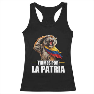 Firmes Por La Patria Colombian Pride Racerback Tank Top Roaring Saluting Tiger Patriotic Colombia Heritage Flag