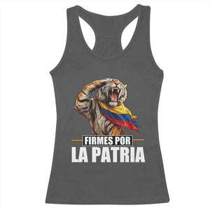 Firmes Por La Patria Colombian Pride Racerback Tank Top Roaring Saluting Tiger Patriotic Colombia Heritage Flag