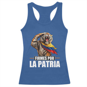 Firmes Por La Patria Colombian Pride Racerback Tank Top Roaring Saluting Tiger Patriotic Colombia Heritage Flag