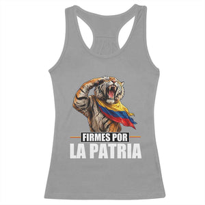 Firmes Por La Patria Colombian Pride Racerback Tank Top Roaring Saluting Tiger Patriotic Colombia Heritage Flag
