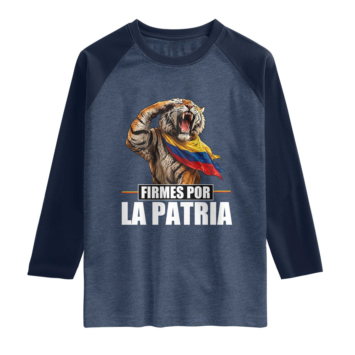 Firmes Por La Patria Colombian Pride Raglan Shirt Roaring Saluting Tiger Patriotic Colombia Heritage Flag