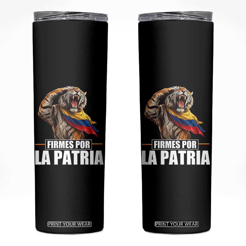 Firmes Por La Patria Colombian Pride Skinny Tumbler Roaring Saluting Tiger Patriotic Colombia Heritage Flag