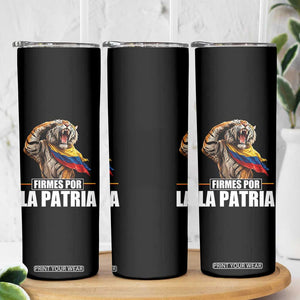 Firmes Por La Patria Colombian Pride Skinny Tumbler Roaring Saluting Tiger Patriotic Colombia Heritage Flag