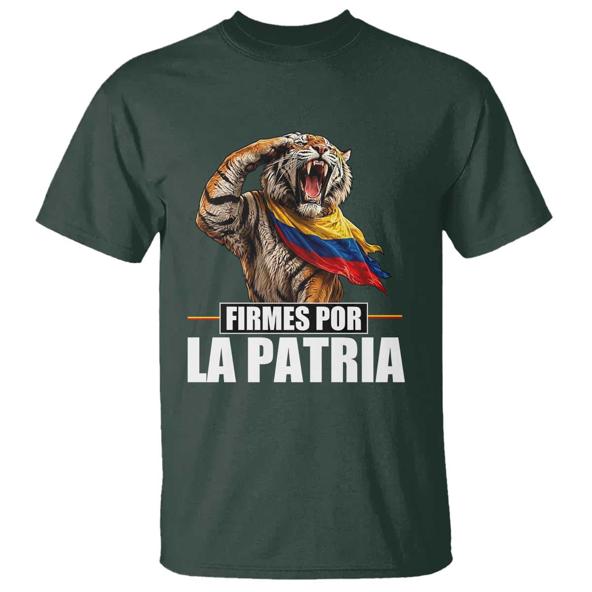 Firmes Por La Patria Colombian Pride T Shirt Roaring Saluting Tiger Patriotic Colombia Heritage Flag
