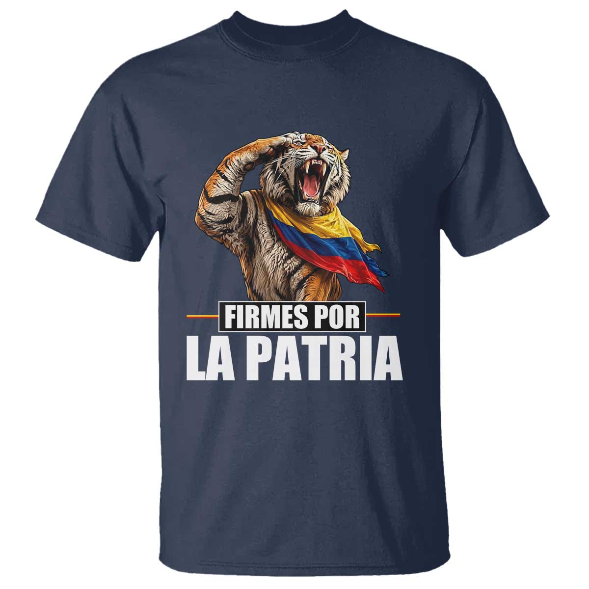 Firmes Por La Patria Colombian Pride T Shirt Roaring Saluting Tiger Patriotic Colombia Heritage Flag