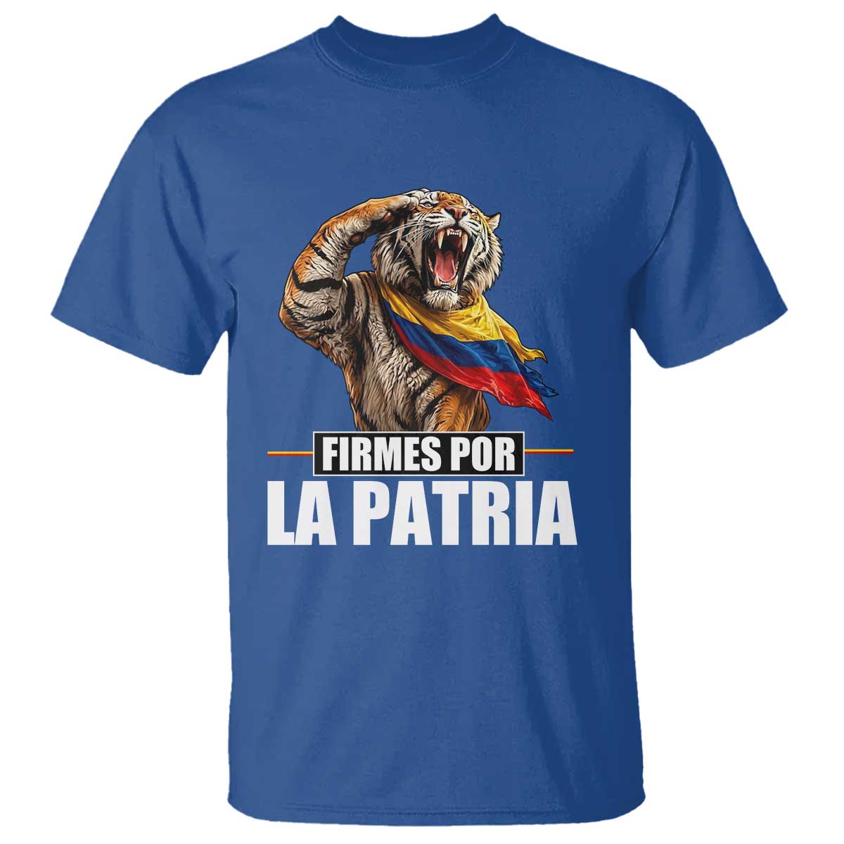 Firmes Por La Patria Colombian Pride T Shirt Roaring Saluting Tiger Patriotic Colombia Heritage Flag