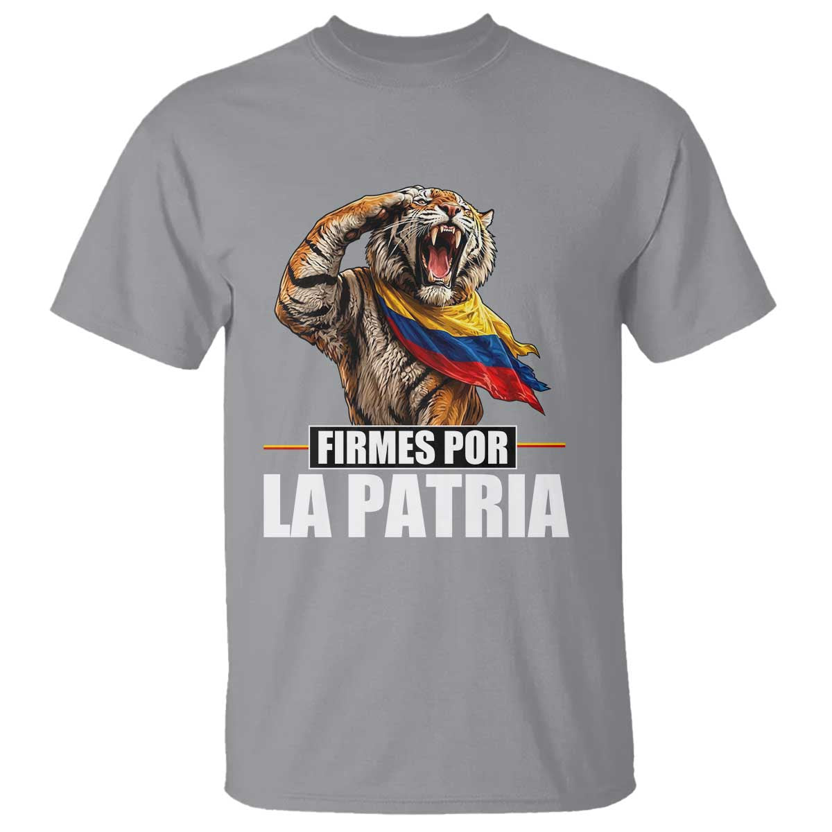 Firmes Por La Patria Colombian Pride T Shirt Roaring Saluting Tiger Patriotic Colombia Heritage Flag