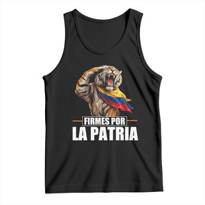Firmes Por La Patria Colombian Pride Tank Top Roaring Saluting Tiger Patriotic Colombia Heritage Flag