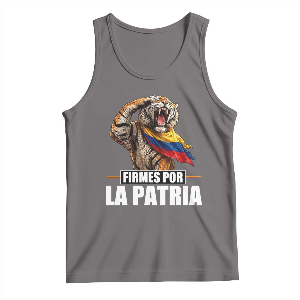 Firmes Por La Patria Colombian Pride Tank Top Roaring Saluting Tiger Patriotic Colombia Heritage Flag