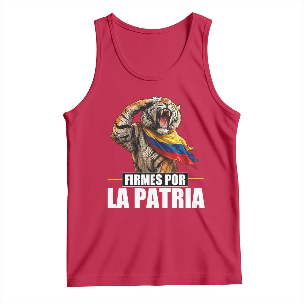 Firmes Por La Patria Colombian Pride Tank Top Roaring Saluting Tiger Patriotic Colombia Heritage Flag