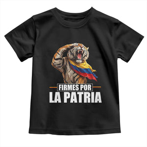 Firmes Por La Patria Colombian Pride Toddler T Shirt Roaring Saluting Tiger Patriotic Colombia Heritage Flag