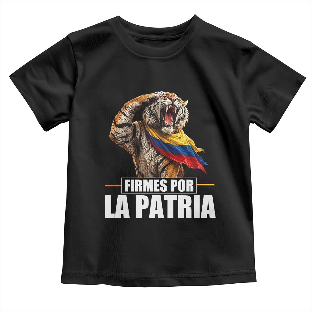 Firmes Por La Patria Colombian Pride Toddler T Shirt Roaring Saluting Tiger Patriotic Colombia Heritage Flag TS02 Black Print Your Wear