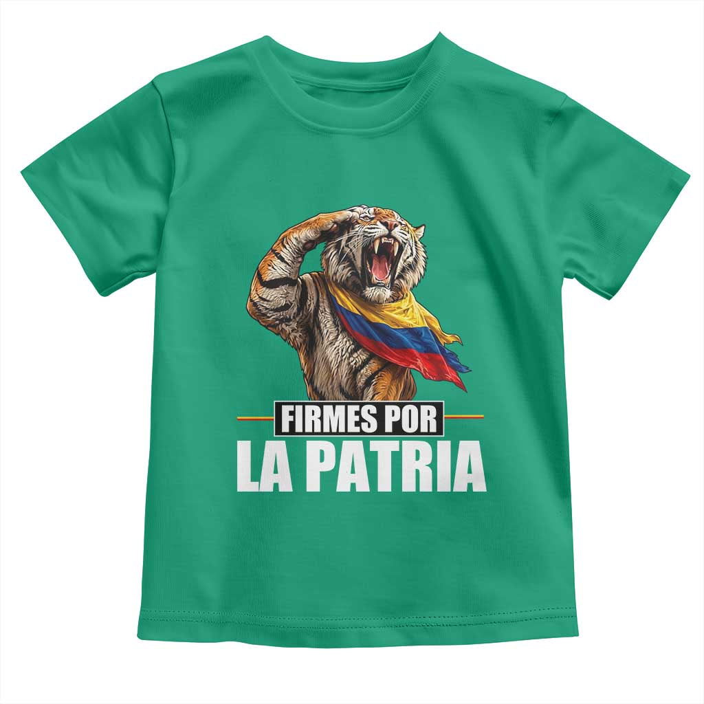 Firmes Por La Patria Colombian Pride Toddler T Shirt Roaring Saluting Tiger Patriotic Colombia Heritage Flag