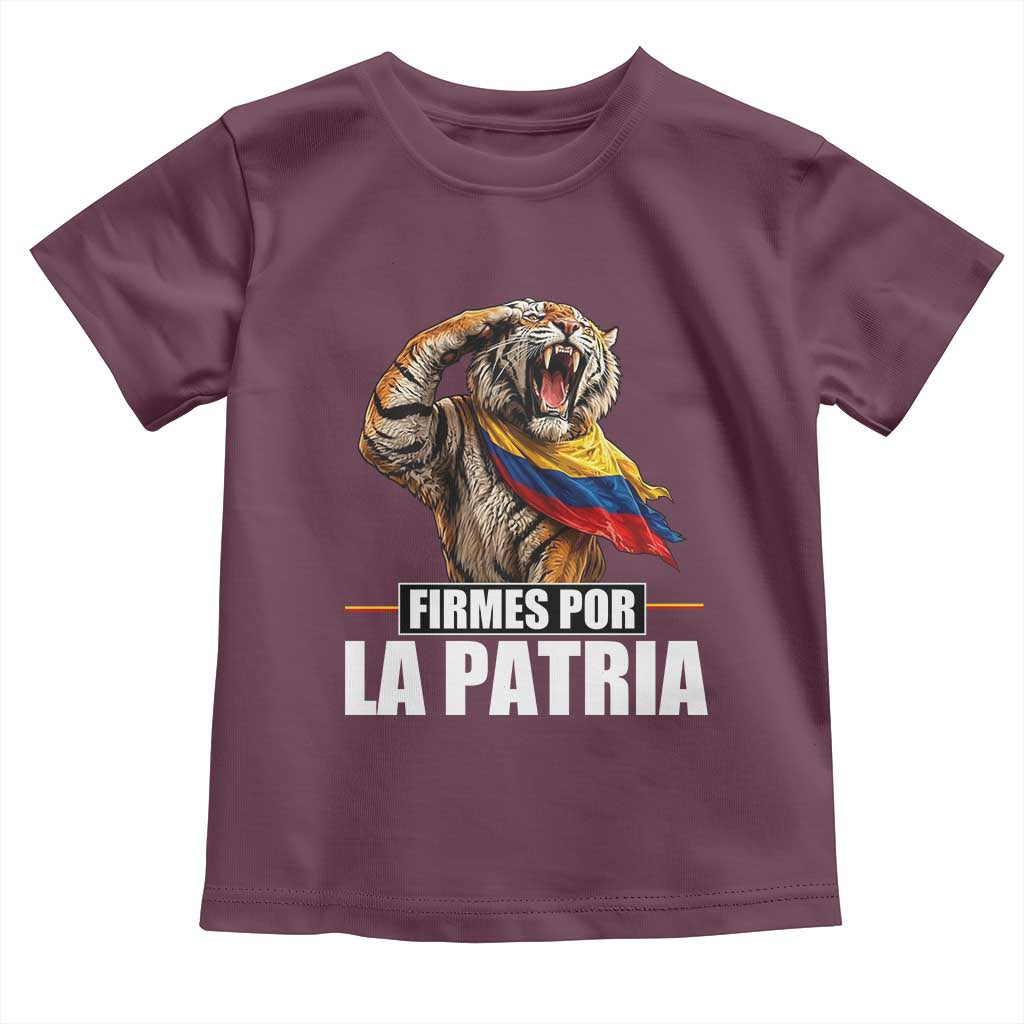Firmes Por La Patria Colombian Pride Toddler T Shirt Roaring Saluting Tiger Patriotic Colombia Heritage Flag