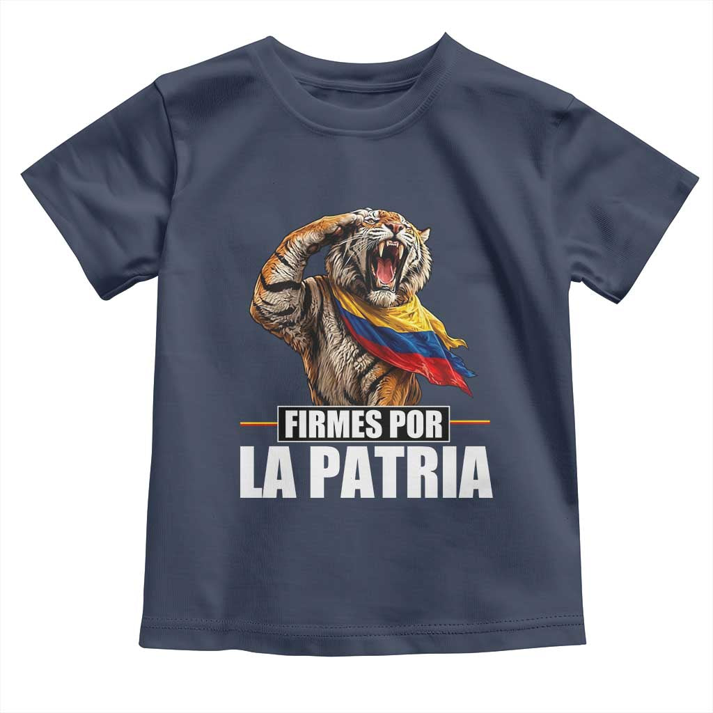 Firmes Por La Patria Colombian Pride Toddler T Shirt Roaring Saluting Tiger Patriotic Colombia Heritage Flag