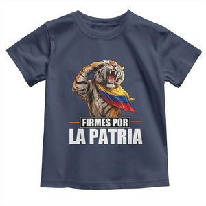 Firmes Por La Patria Colombian Pride Toddler T Shirt Roaring Saluting Tiger Patriotic Colombia Heritage Flag